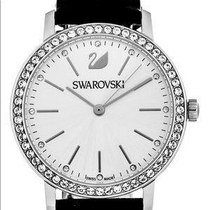 SWAROVSKI GRACEFUL 37MM SS BEZEL SILVER DIAL BROWN LTHR WATCH